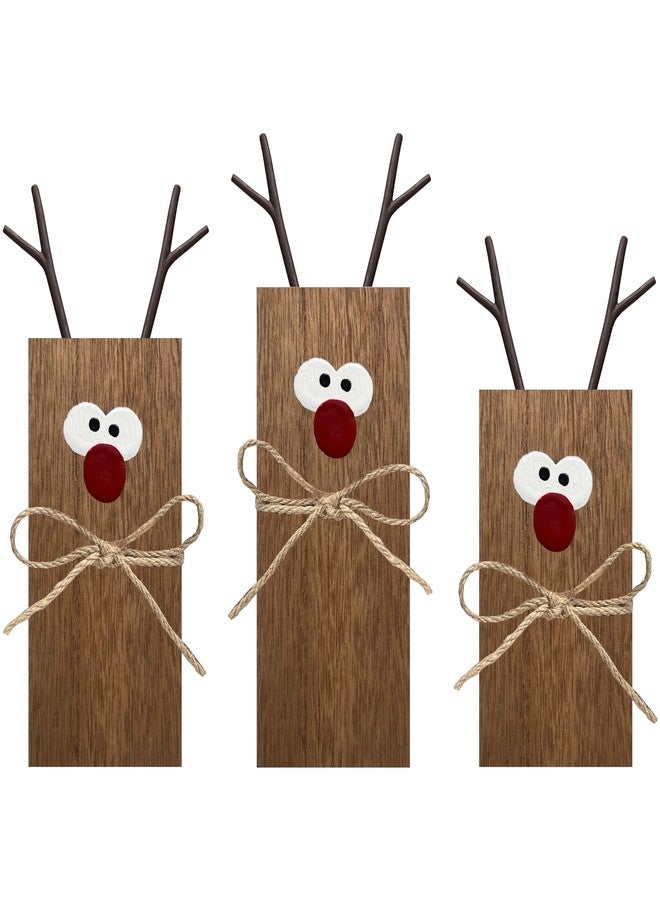 HRENCY 3Pcs Reindeer Table Signs Christmas Decorations Indoor Farmhouse Winter Decor Christmas Vintage Reindeer Blocks for Office Kitchen Home Decor - Image 1